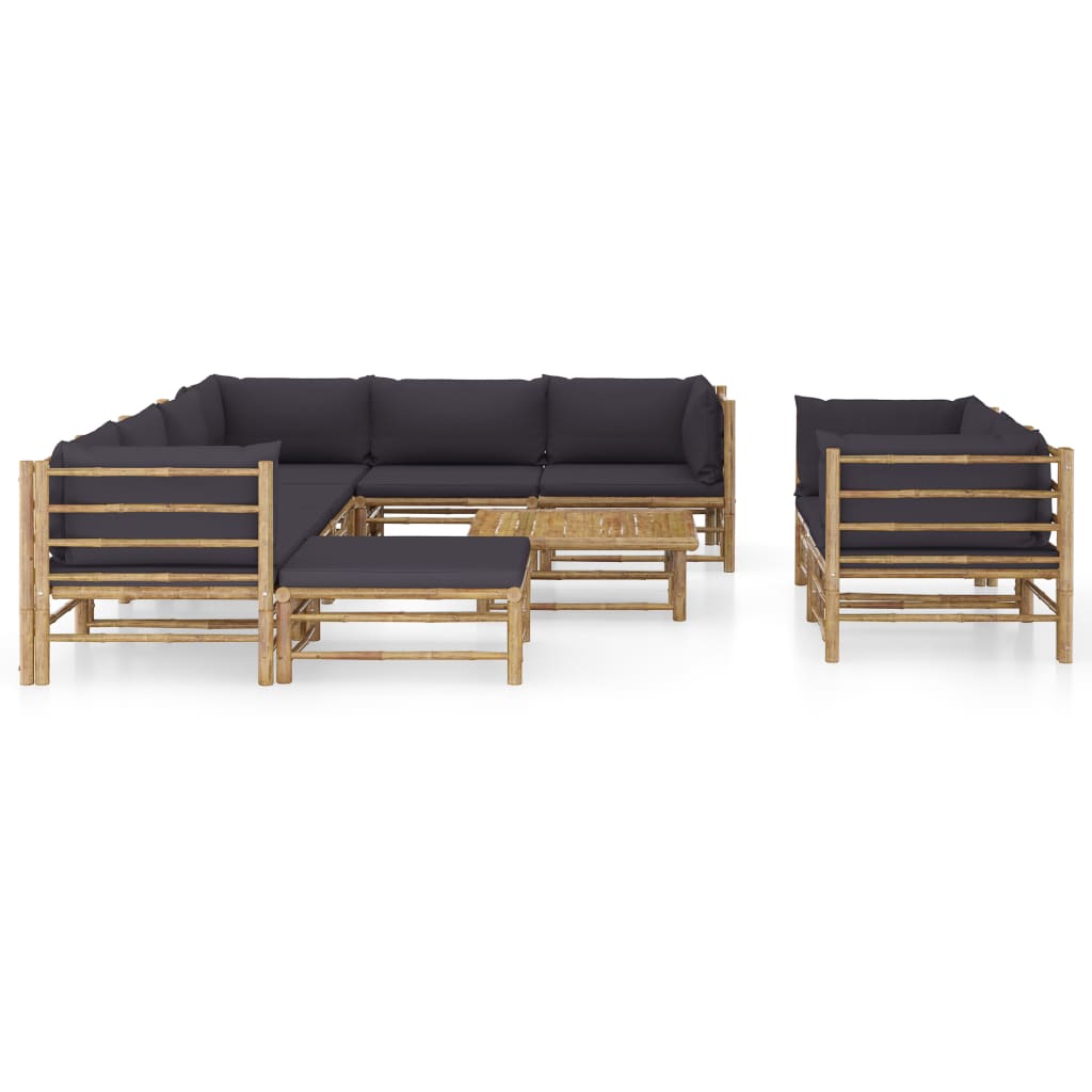 Set de muebles de jardín 10 pzas bambú con cojines gris oscuro