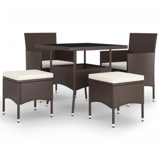 5-piece garden dining set, synthetic rattan, brown