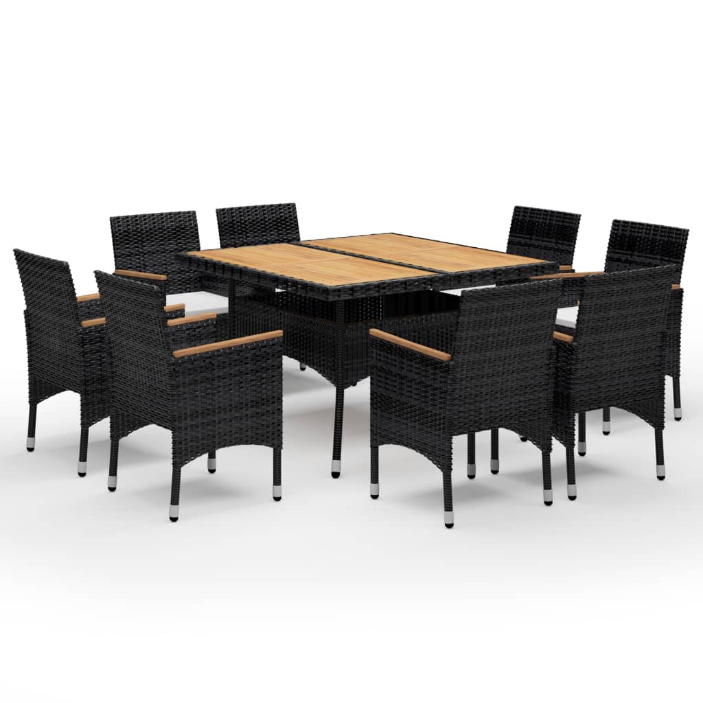 Set de comedor de jardín 9 pzas ratán PE y madera acacia negro