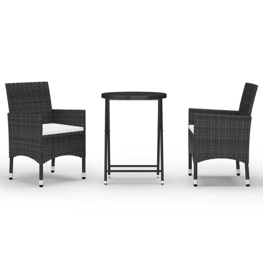 Garden bistro set 3 pcs synthetic rattan tempered glass black