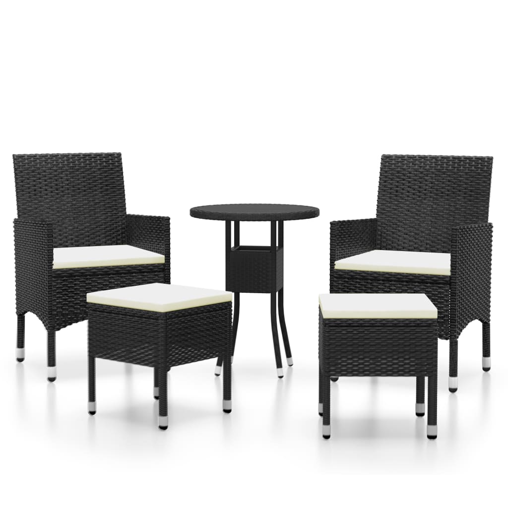 5-piece garden furniture set, black poly rattan