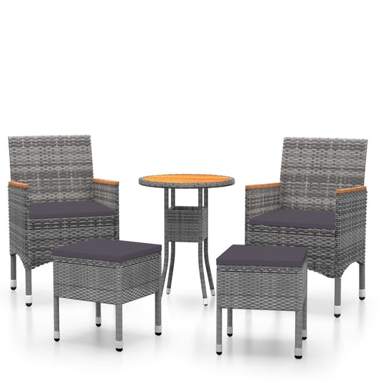 5-piece garden furniture set, grey poly rattan