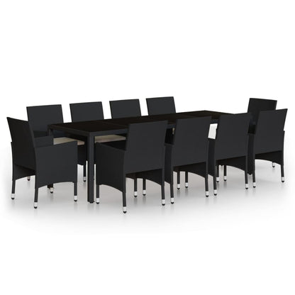 11 Piece Garden Dining Set Black Poly Rattan