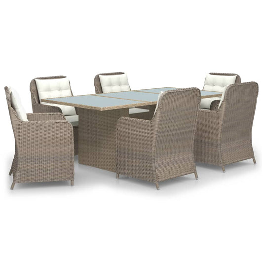 7-piece garden dining set, brown synthetic rattan