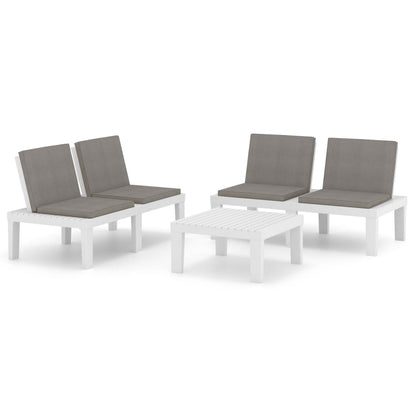 Set de muebles de jardín 3 piezas con cojines plástico blanco