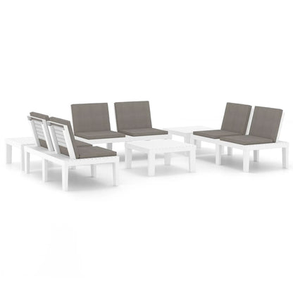 Set de muebles de jardín 6 piezas con cojines plástico blanco