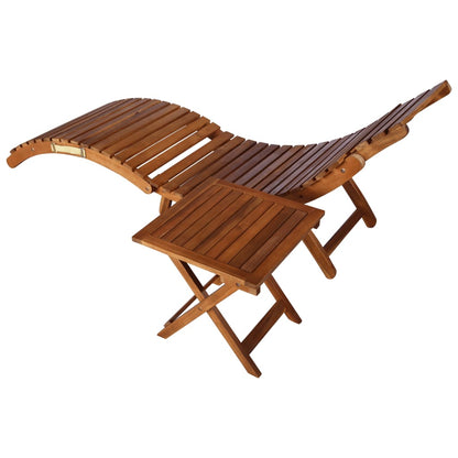 Garden lounger with table and cushion made of solid acacia wood