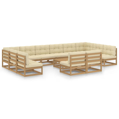 Set de muebles de jardín 13 pzs cojines madera pino marrón miel