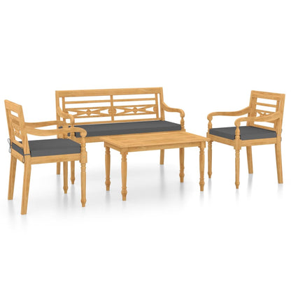 Set de muebles de jardín 4 pzas y cojines madera maciza de teca