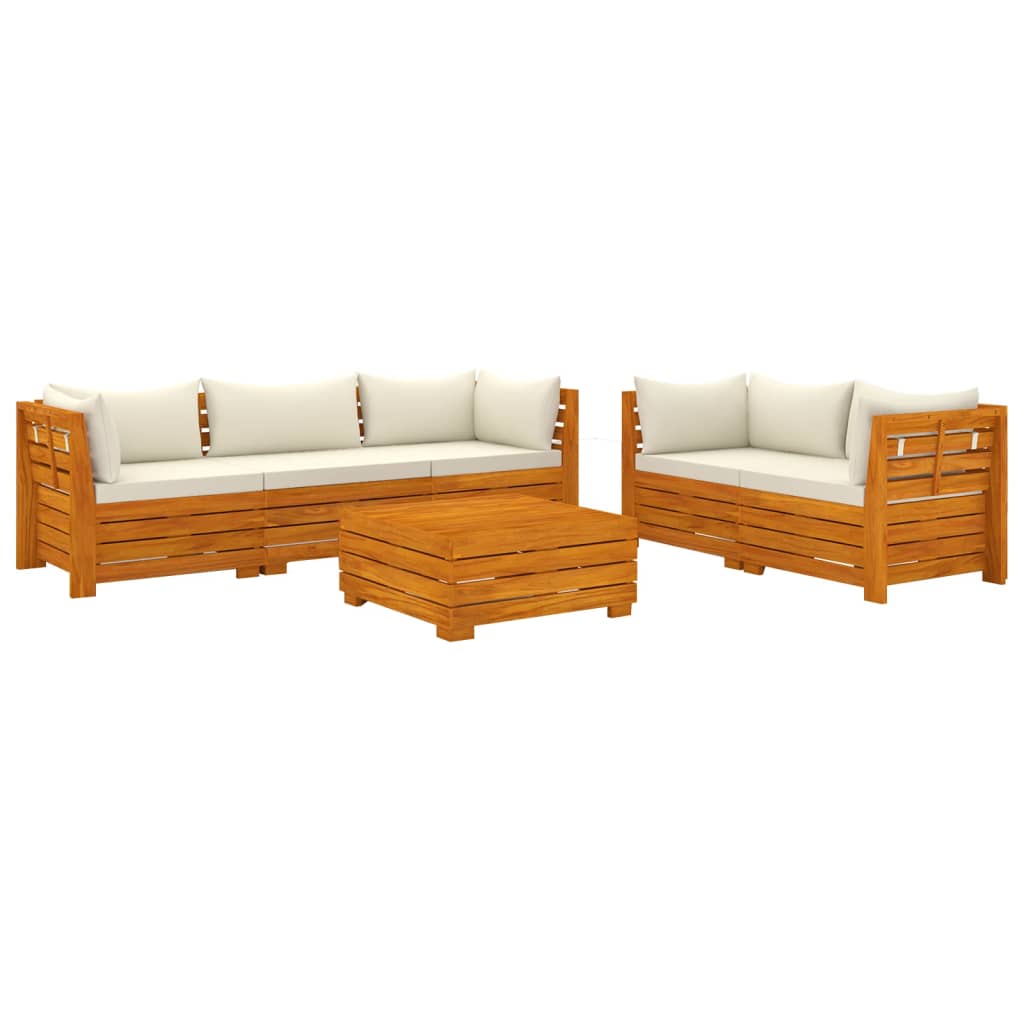 6-piece garden furniture with cushions made of solid acacia wood