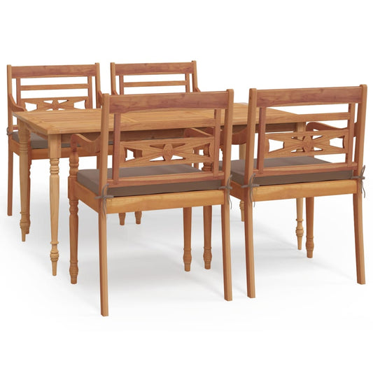 5-piece garden dining set with cushions made of solid teak wood