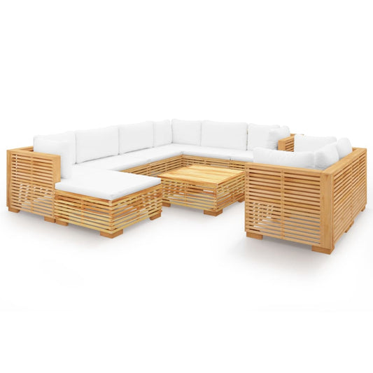 10-piece garden furniture set with cushions made of solid teak wood