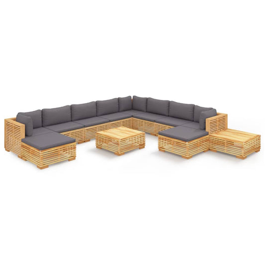 12-piece garden furniture set with cushions made of solid teak wood