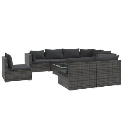 vidaXL Set de muebles de jardín 9 pzas y cojines ratán sintético