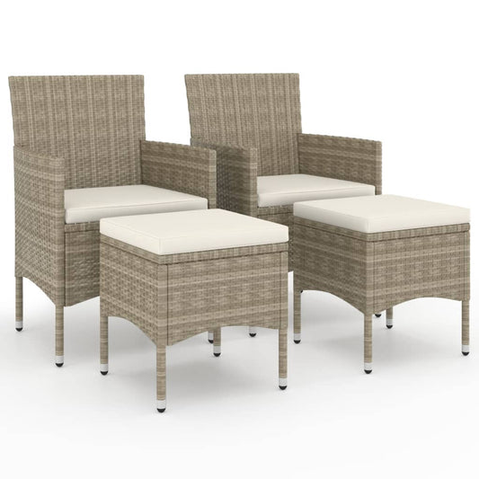 Garden chair and stool set 4 pieces PE rattan beige