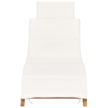 Tumbona plegable con cojín blanco crema madera maciza de teca