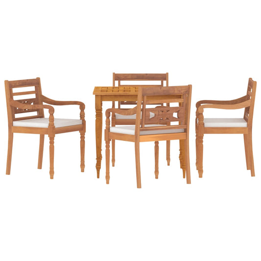 5-piece garden dining set with white teak wood cushions