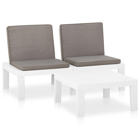 Set de muebles de jardín 2 piezas con cojines plástico blanco