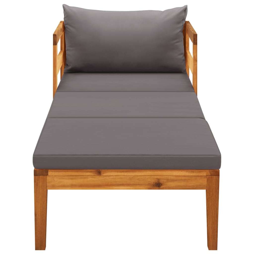 Lounger with dark grey cushions solid acacia wood