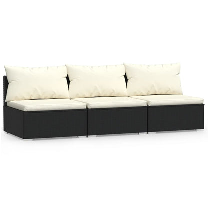 3-seater sofa with cushions in black synthetic rattan