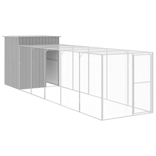 Chicken coop with run, light grey galvanised steel, 165x659x181cm