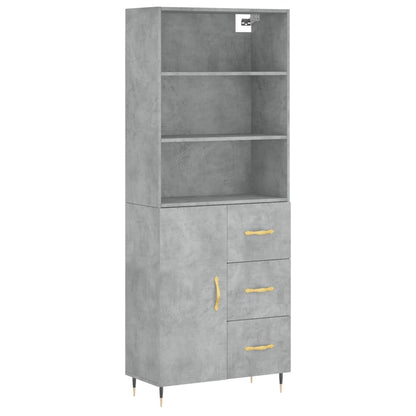 High sideboard concrete grey plywood 69.5x34x180 cm