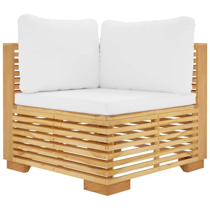 Garden corner sofa with cream cushions, solid teak wood