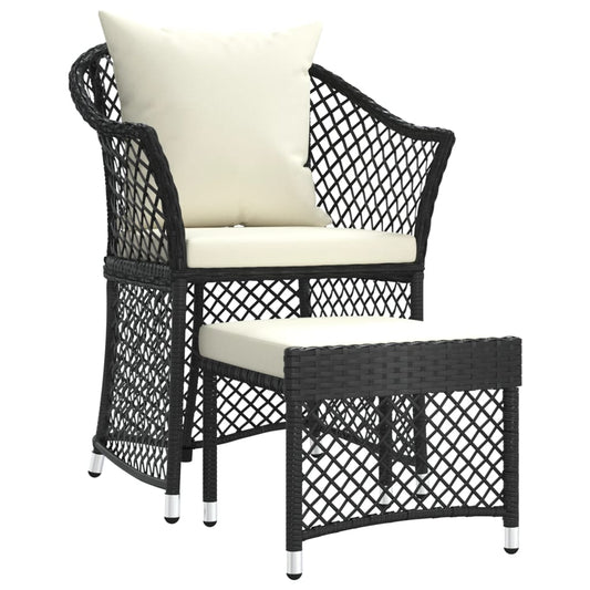 2-piece garden furniture set with cushions, black synthetic rattan