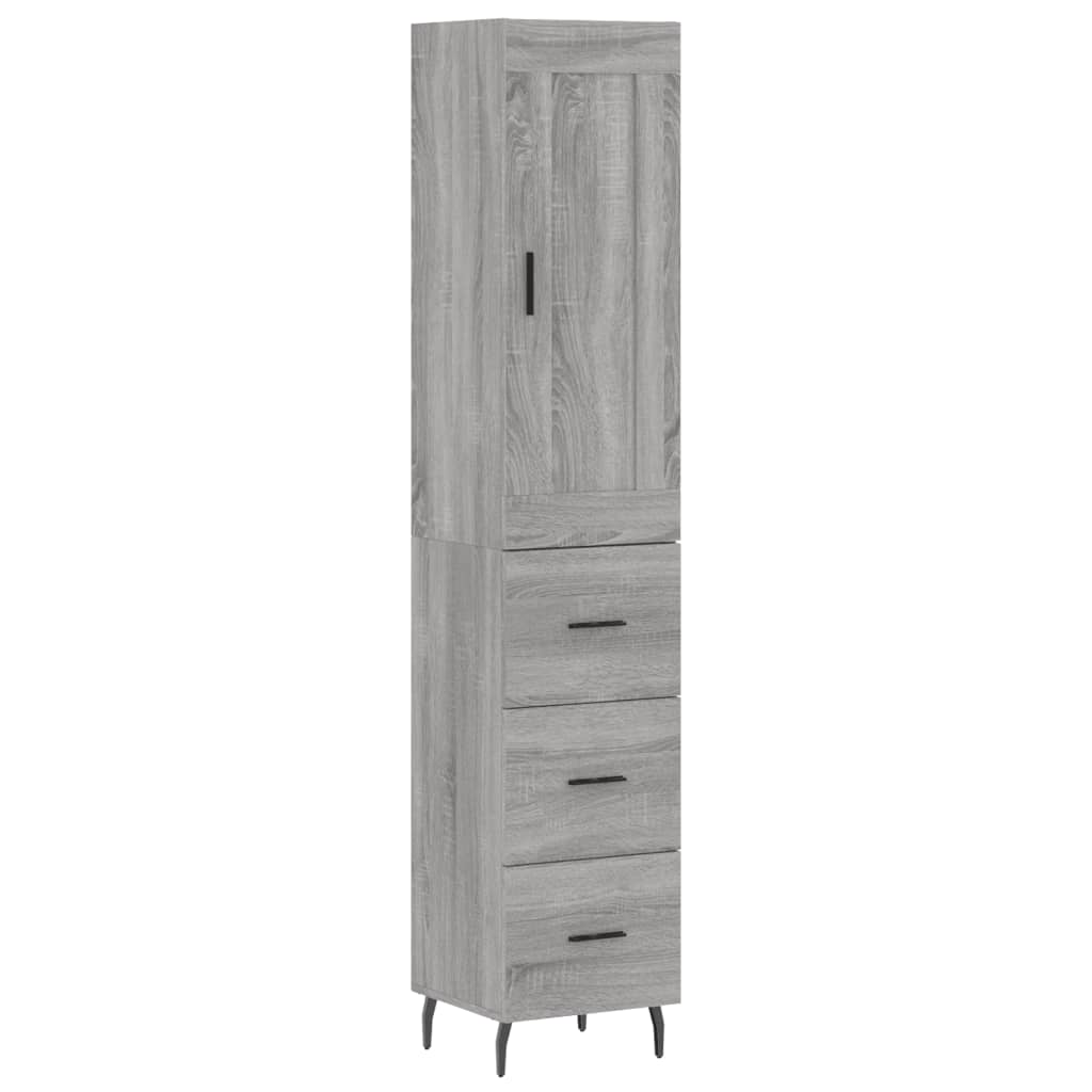 High sideboard Sonoma grey plywood 34.5x34x180 cm