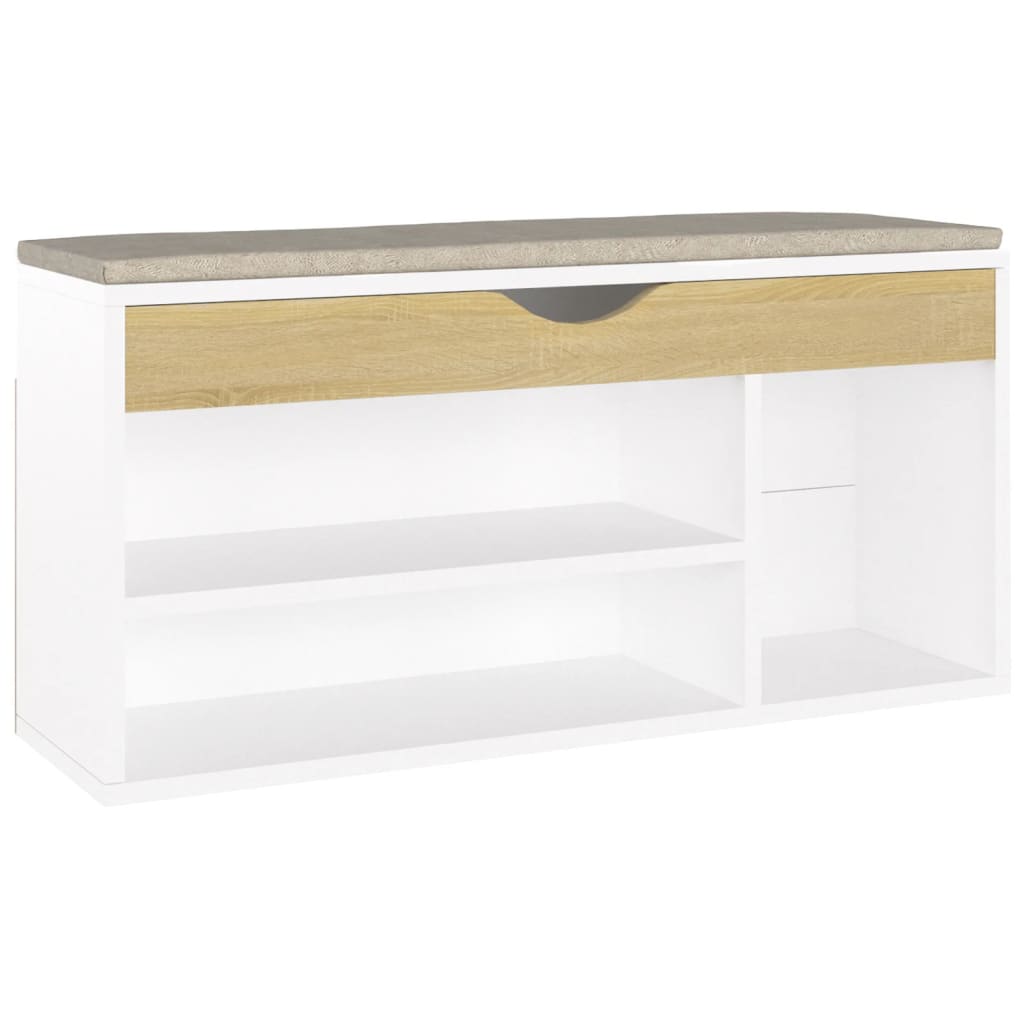 Shoe bench with cushion, engineered wood, white/sonoma oak