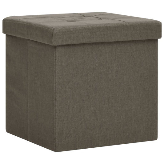 Folding storage stool in brown synthetic linen