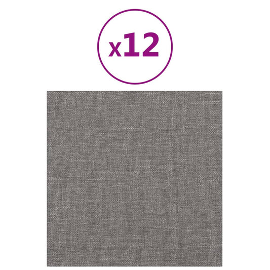 Paneles de pared 12 uds tela gris claro 30x30 cm 1,08 m²