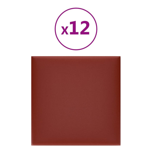 Wall panels 12 pcs red synthetic leather 30x30 cm 1.08m²