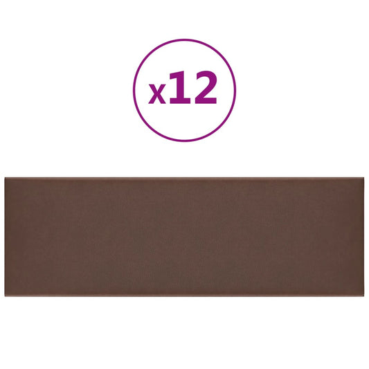 Wall panels 12 pcs brown faux leather 90x30 cm 3.24 m²