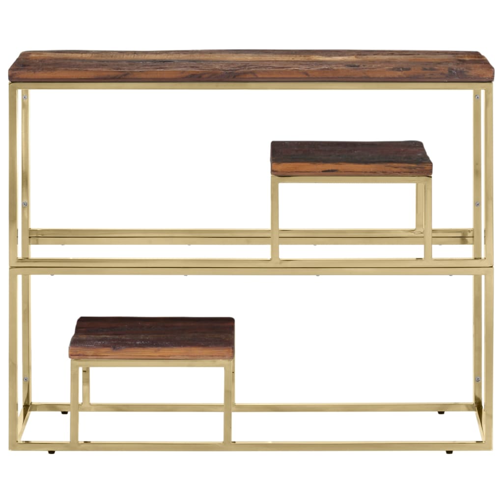 Mesa consola acero inoxidable madera maciza traviesa dorado