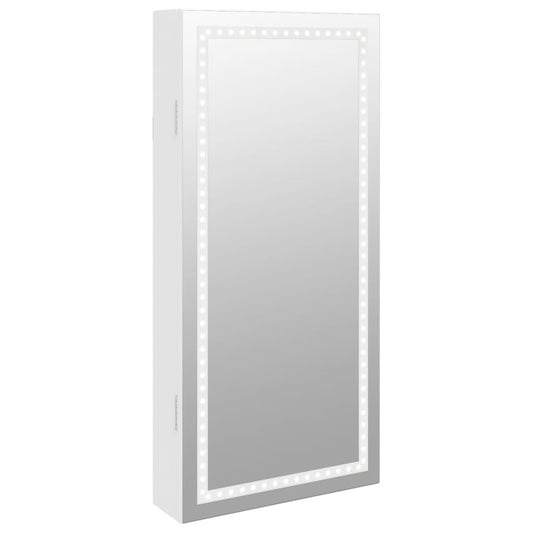 Mirror with jewelry box and LED lights for wall white