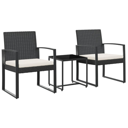 3-piece garden dining set with PP cushions in black rattan look