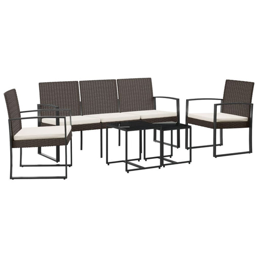 5-piece garden dining set with PP rattan-look cushions in brown