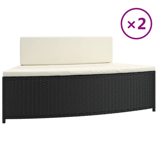 Whirlpool bath benches and cushions 2 pcs black synthetic rattan