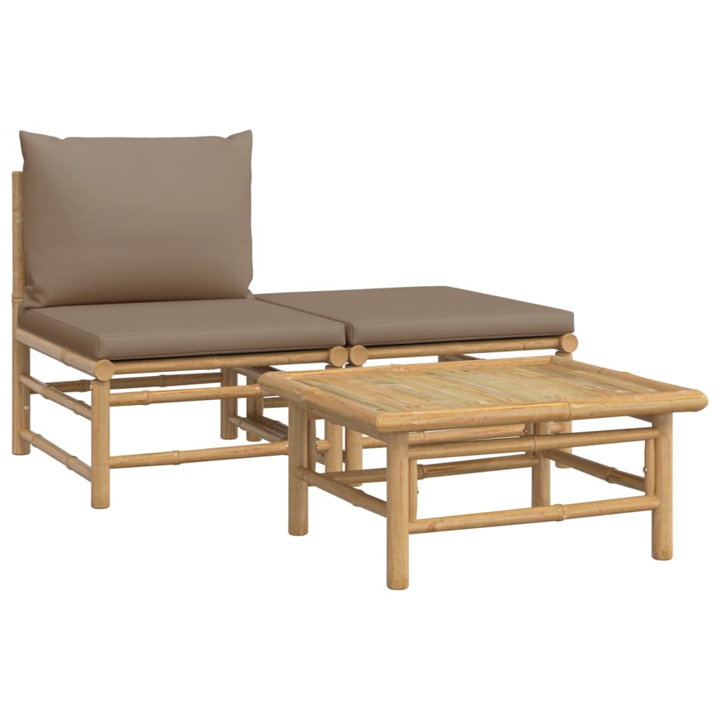 3-piece bamboo garden furniture set with taupe grey cushions