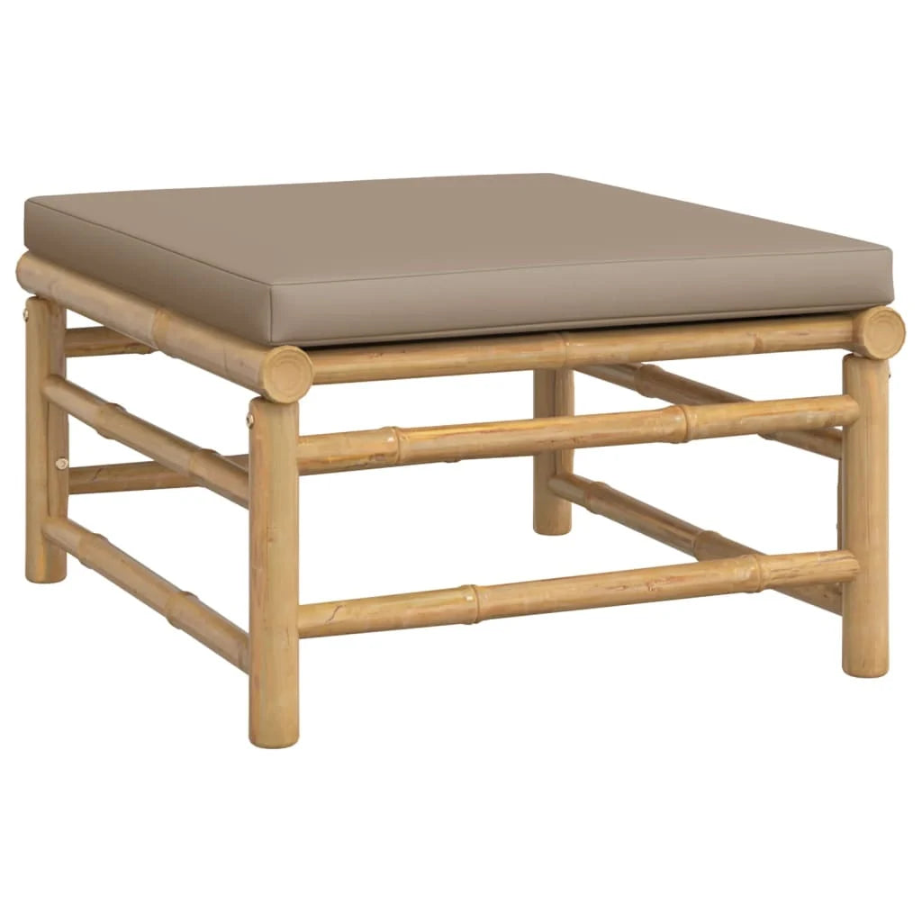 Bamboo garden footstool with taupe grey cushion