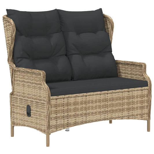 2 Seater Garden Bench with Cushions Brown Poly Rattan