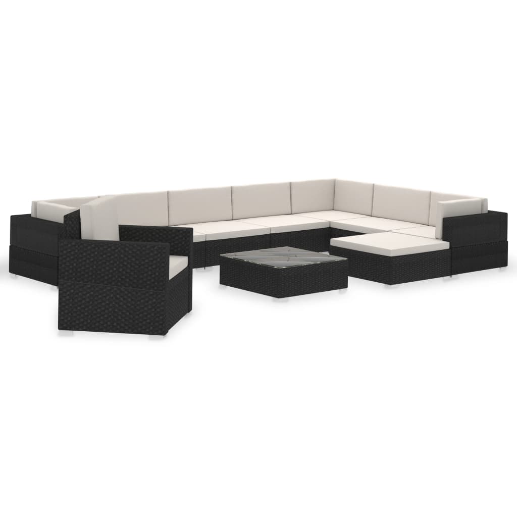 Set muebles de jardín y cojines 12 pzas ratán sintético marrón