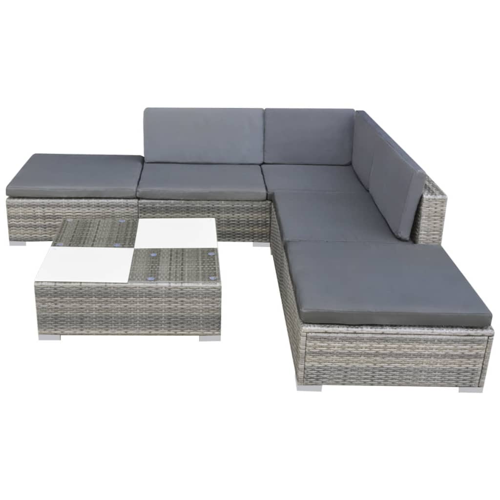 vidaXL Set de muebles de jardín 6 pzas y cojines ratán sintético gris