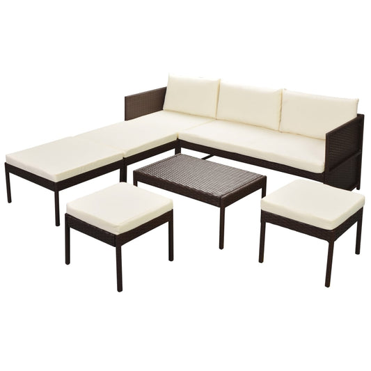 Set muebles de jardín 6 piezas y cojines ratán sintético marrón