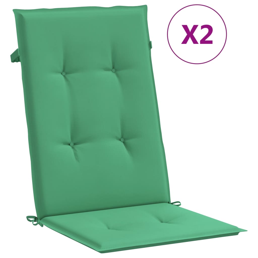 Garden chair cushion high backrest 2 pcs green fabric 120x50x3cm