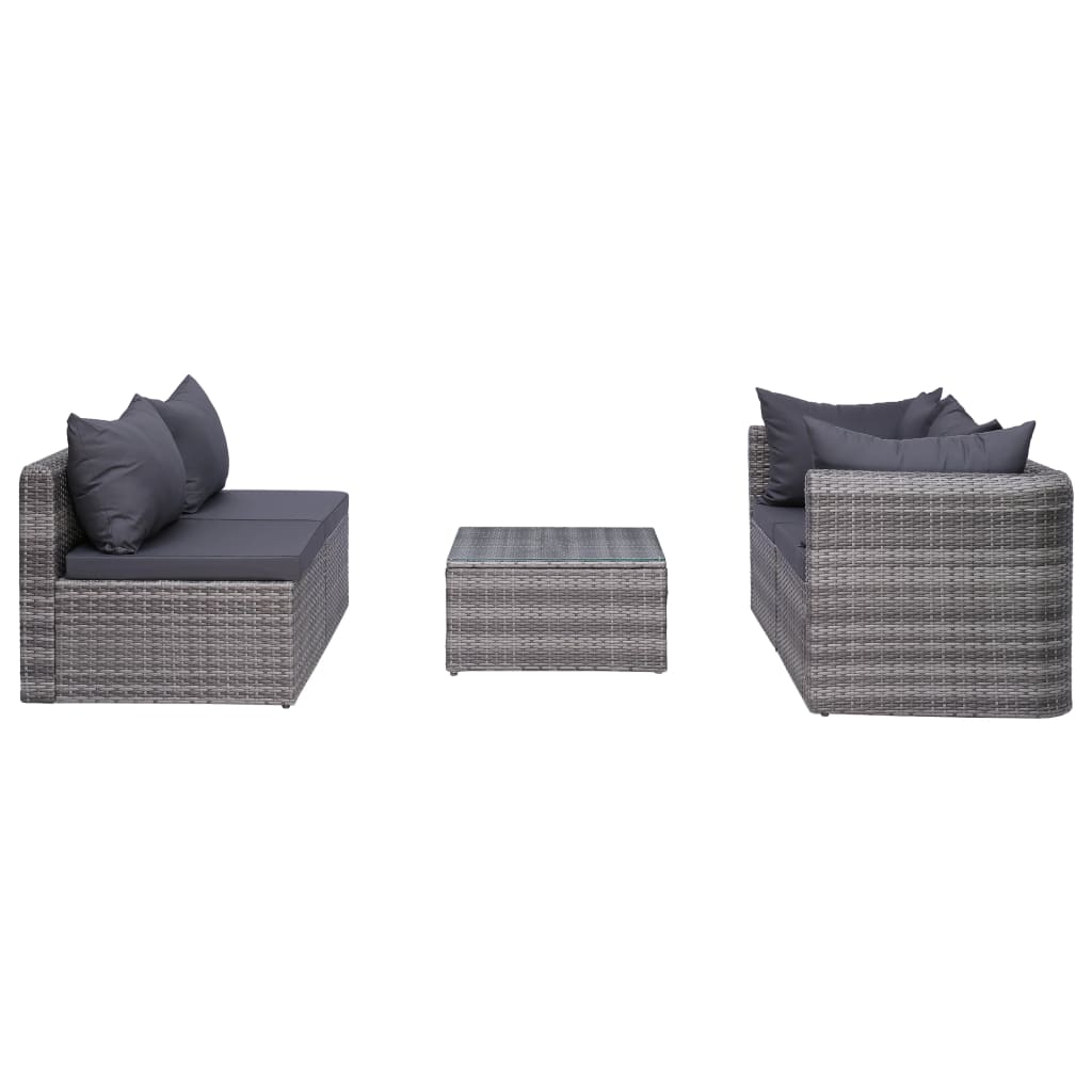 Set de muebles de jardín y cojines 5 pzas. ratán sintético gris