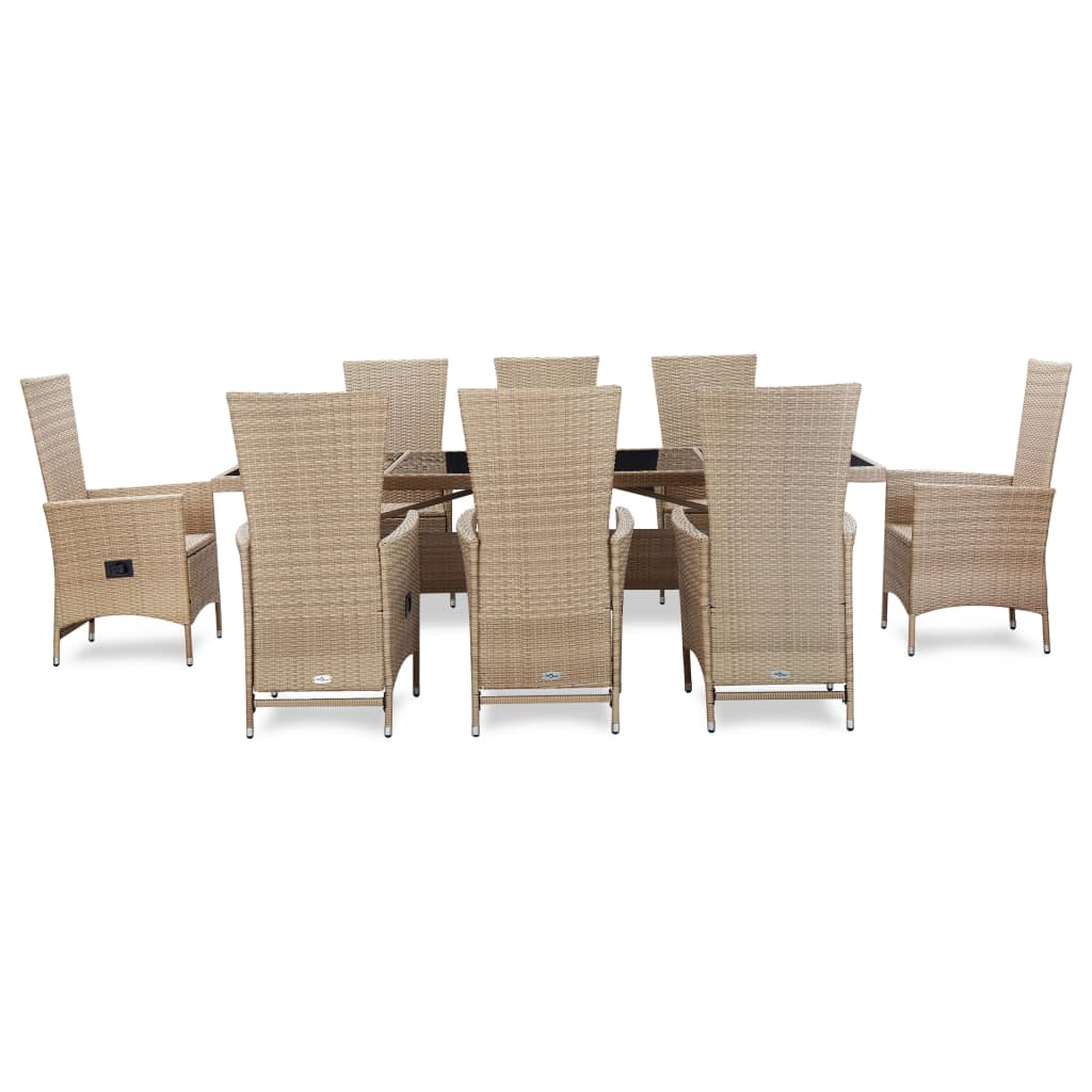 Set comedor de jardín 9 piezas y cojines ratán sintético beige