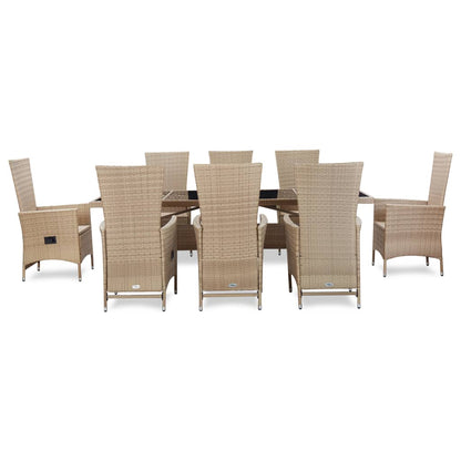 Set comedor de jardín 9 piezas y cojines ratán sintético beige