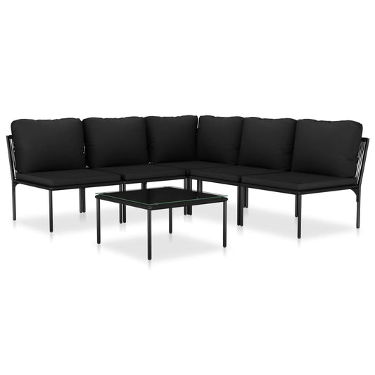 6-piece garden furniture set with black PVC cushions